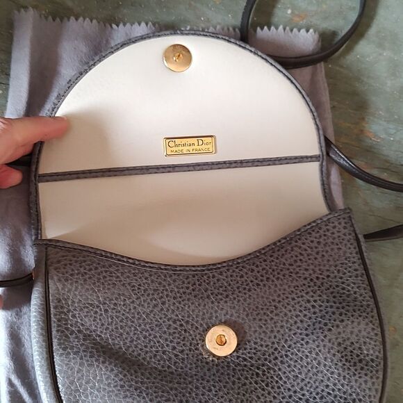 🔥2X HP🔥Christian Dior Leather Gray Pebble Pochette Bag Dior Logo Dust Bag - Picture 11 of 13